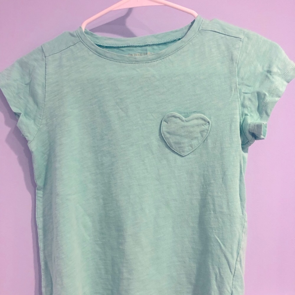 2 Crewcuts t-shirts, mint and pink, heart pocket